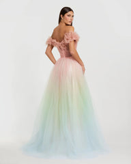 Multicolor Off The Shoulder Ombre Tulle Ballgown
