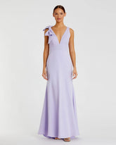 Purple Sleeveless V Neck Bow Detail Mermaid Gown