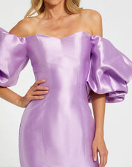 Purple Sweetheart Off The Shoulder Puff Sleeve Gown