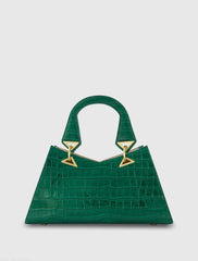 Green Crocodile Leather Handbag With Gold Hardware