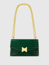 Green Crocodile Leather Shoulder Bag With Gold Hardware