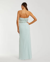 Green Strapless Rhinestone Bodice Crepe Gown